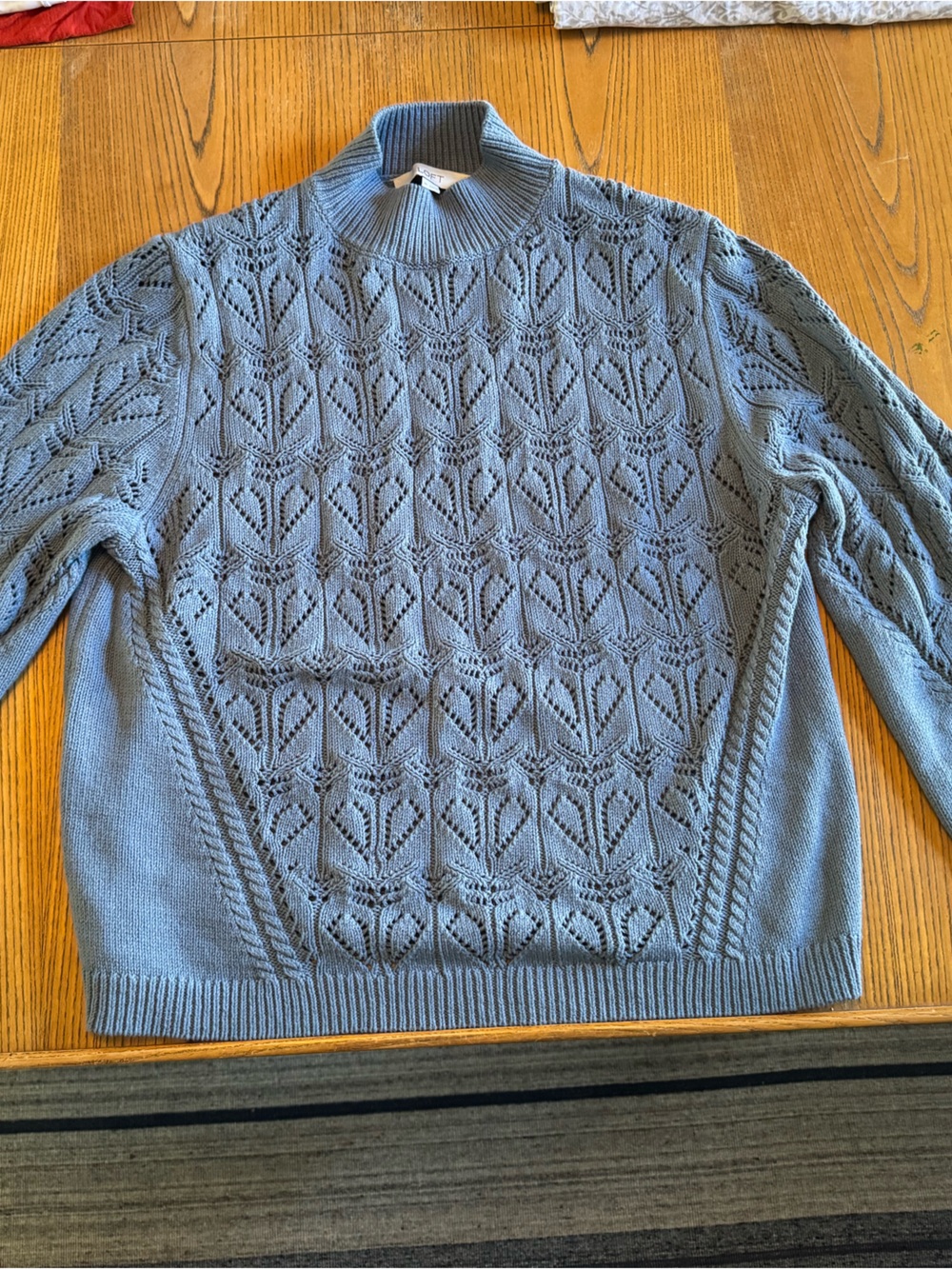 LOFT Dusty Blue Pointelle Turtleneck Sweater